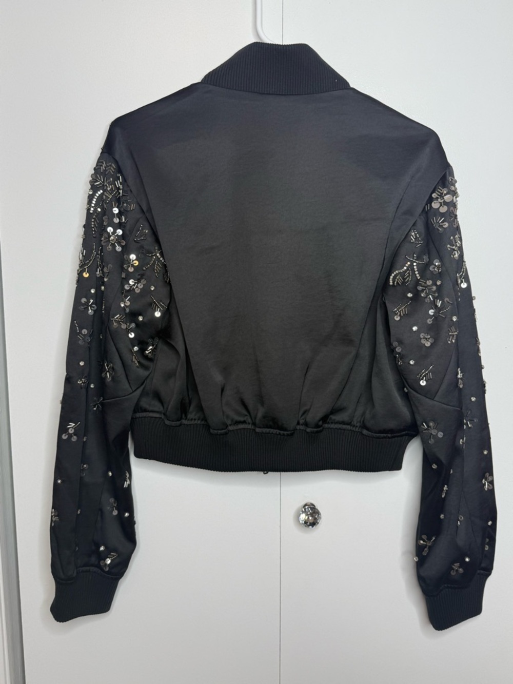 Free People Stassi Embellished Bomber jacket Black Silver Beaded Sequins XS NWT - Picture 8 of 11
